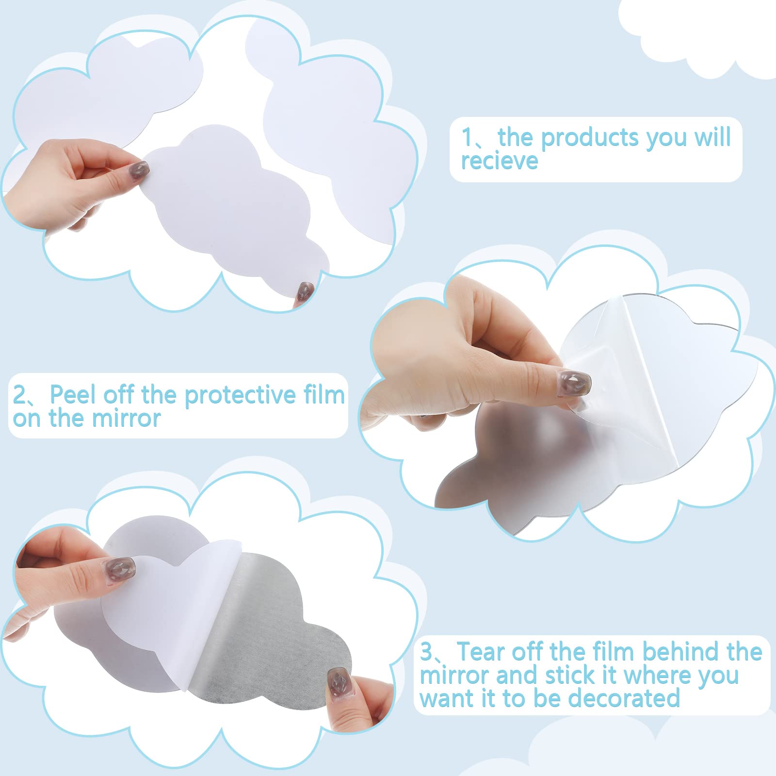Tatuo cloud mirror wall decor 28x18cm creates whimsical focal point in bedrooms and playrooms.
