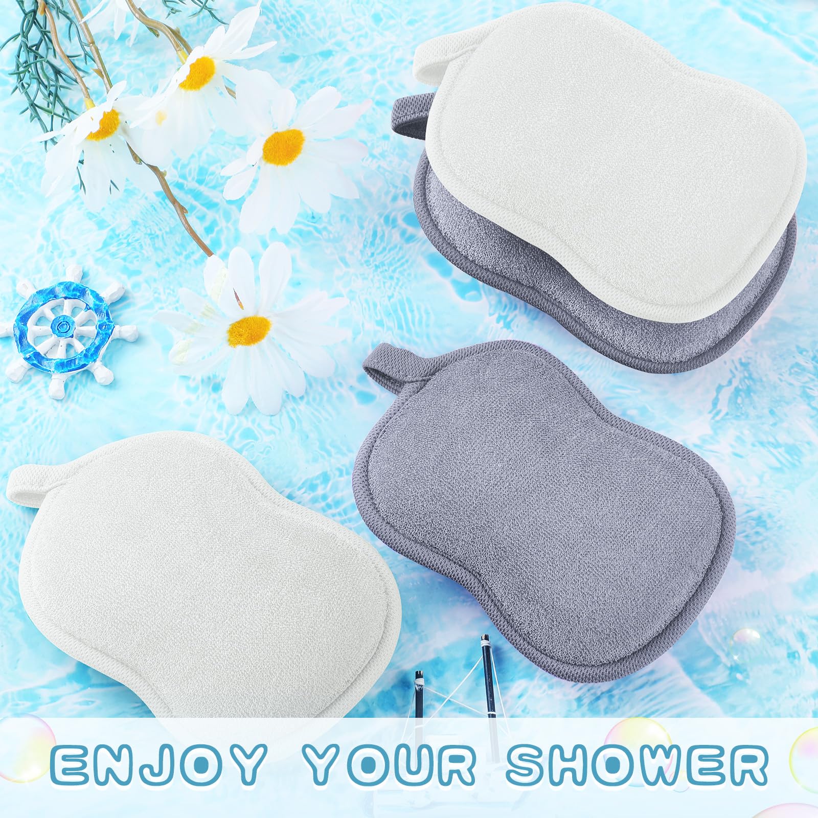 Tatuo bath sponge features a hanging loop for easy drying and storage.