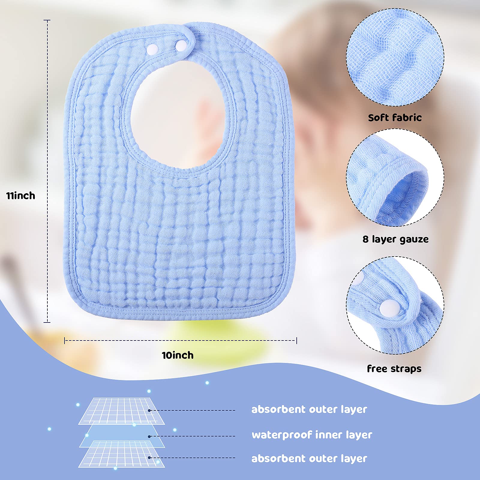 Tatuo baby muslin bib closeup shows soft fabric gentle on delicate skin.