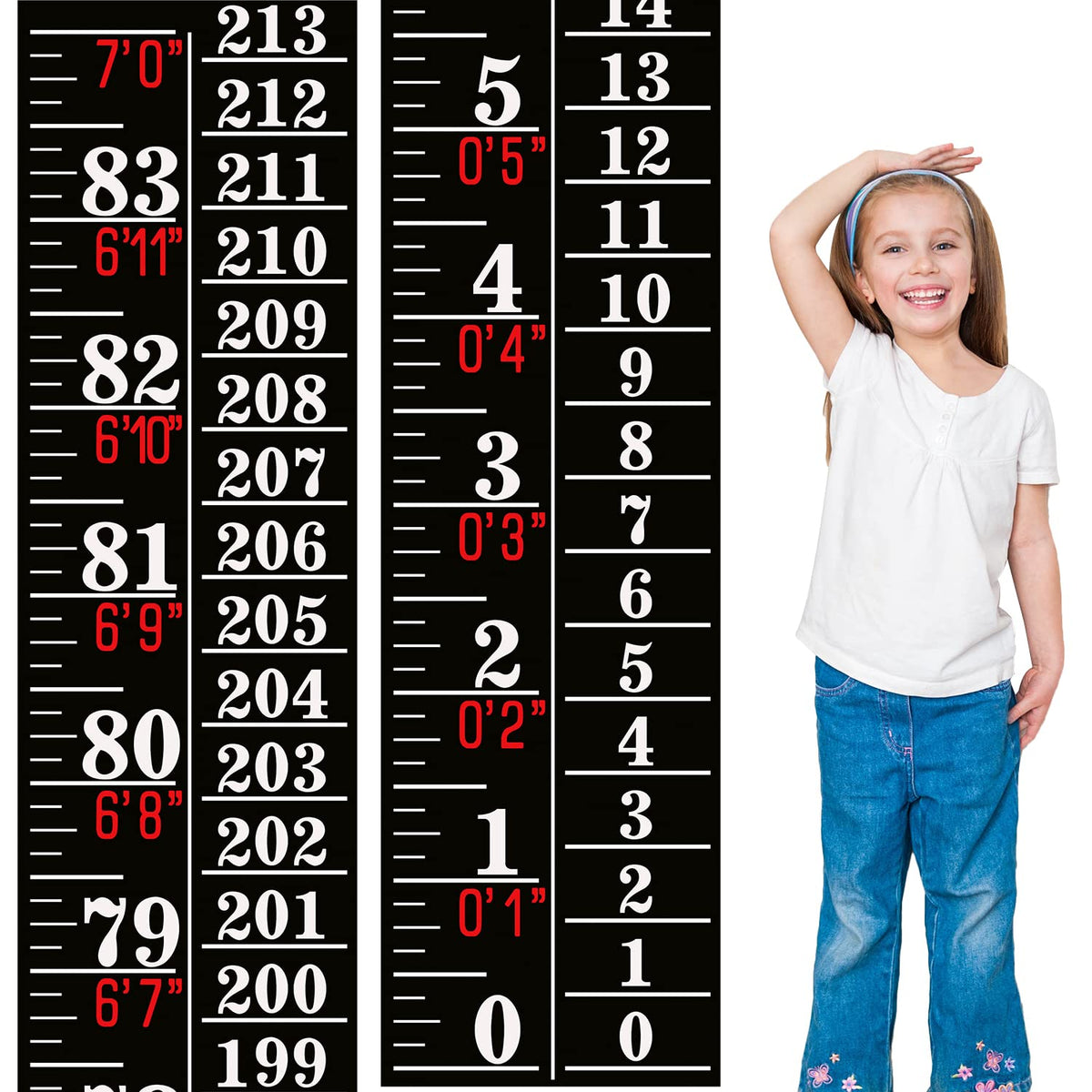 Tatuo Growth Chart wall labels front view shows clear metric and imperial scales for easy height tracking.