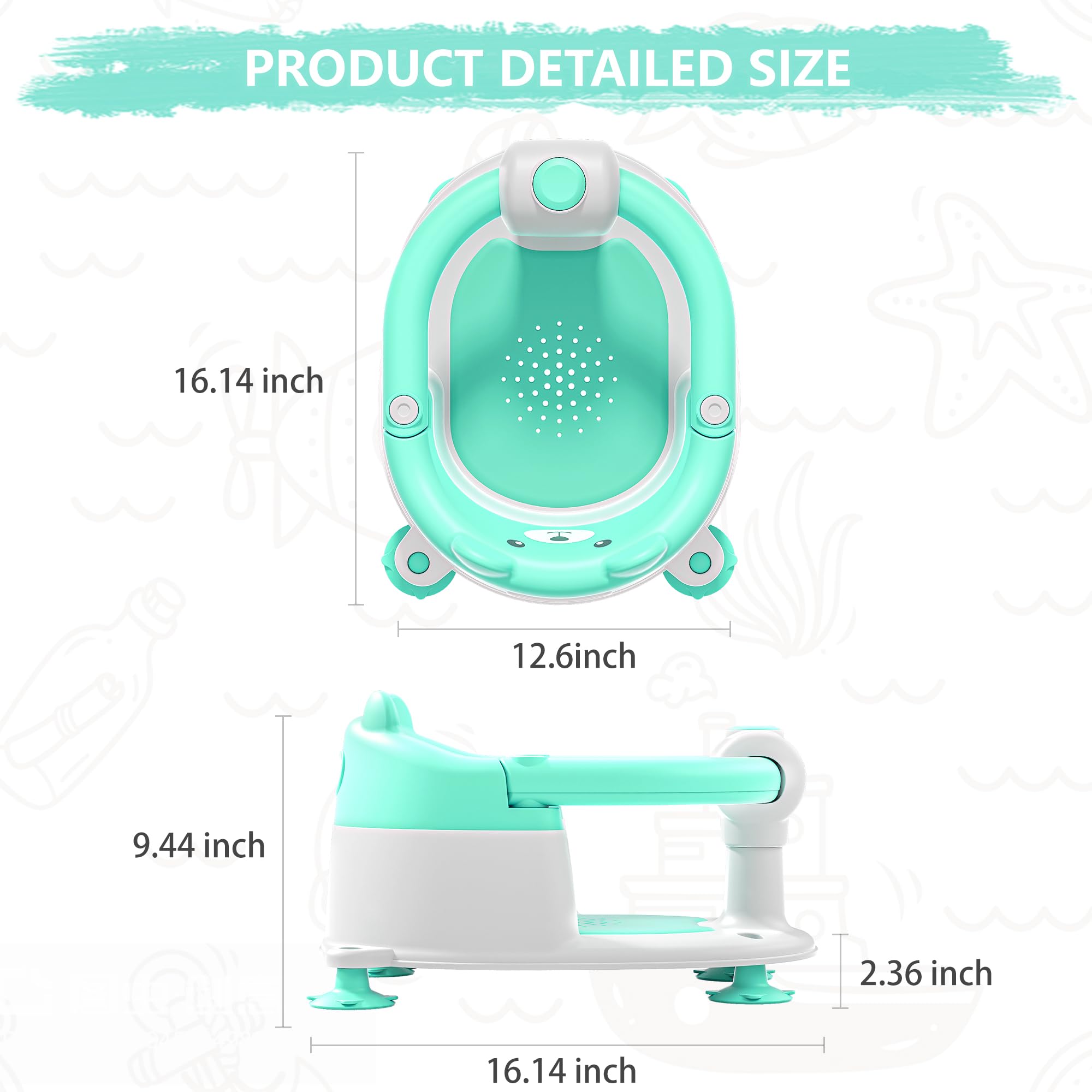 Tavlshero in-use seat keeps baby secure during tub time.