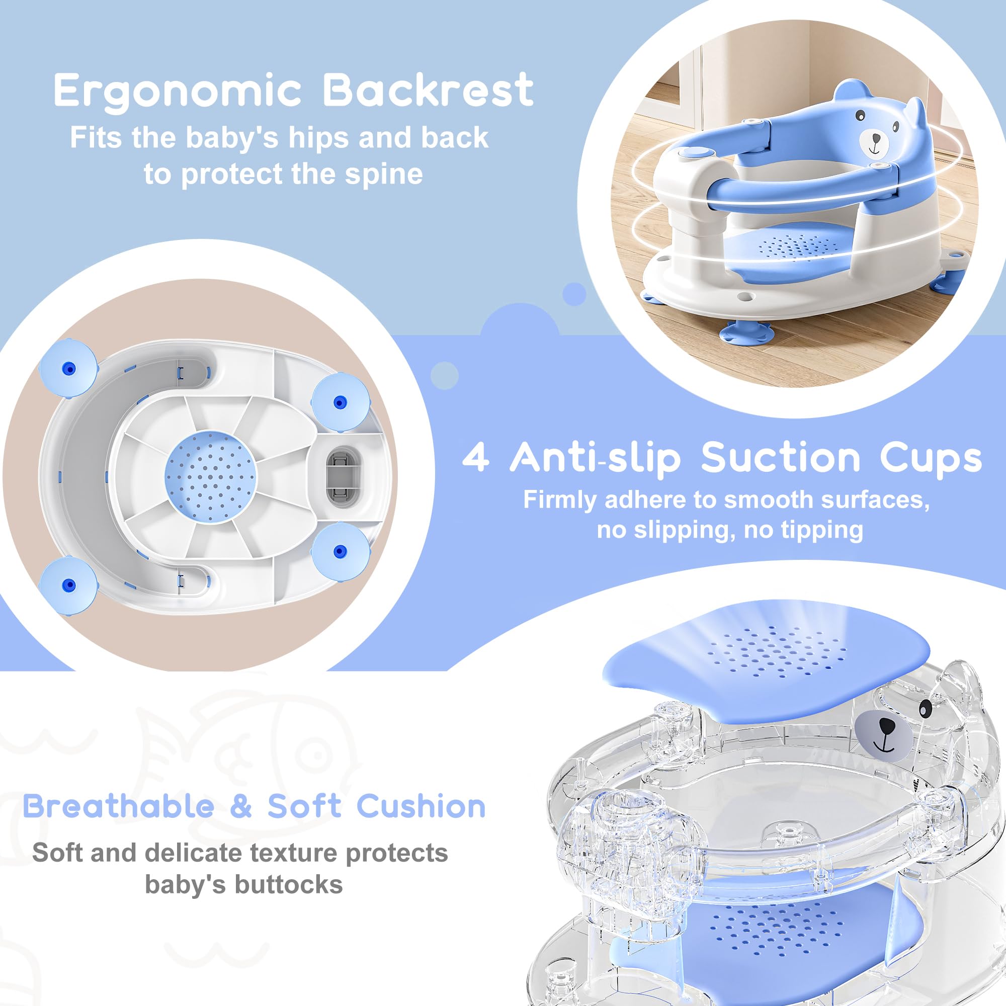 Tavlshero bath seat one-touch access facilitates quick baby placement and removal.