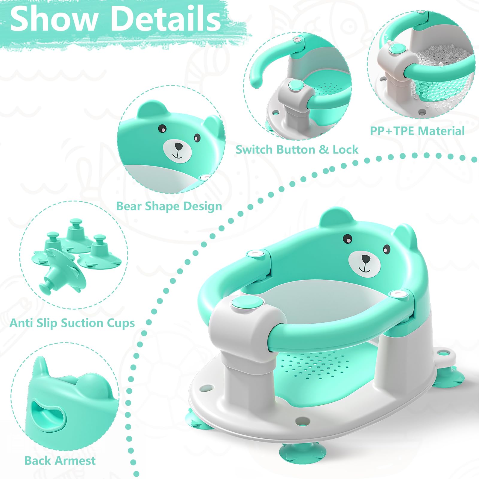 Tavlshero bath seat suction cups securely attach to smooth tub surfaces.