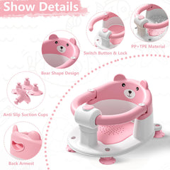 Tavlshero baby bath seat shows four suction cups for stability.