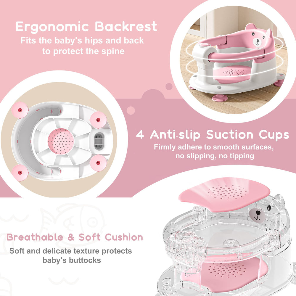 Tavlshero ergonomic backrest supports baby's posture during baths.