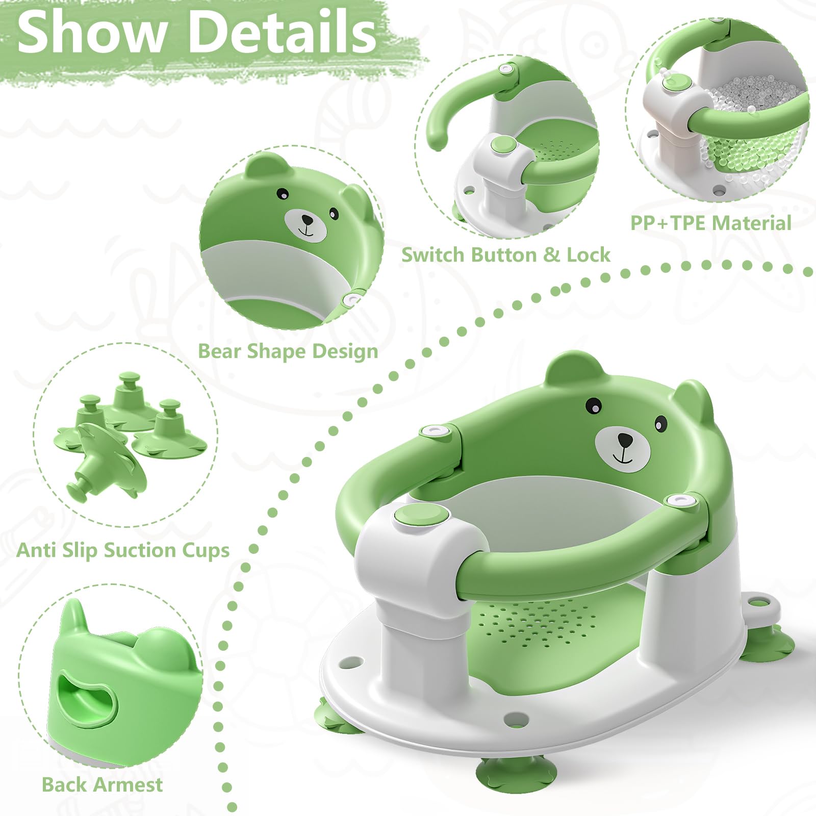 Tavlshero bath seat with suction cups ensures stable placement on smooth surfaces