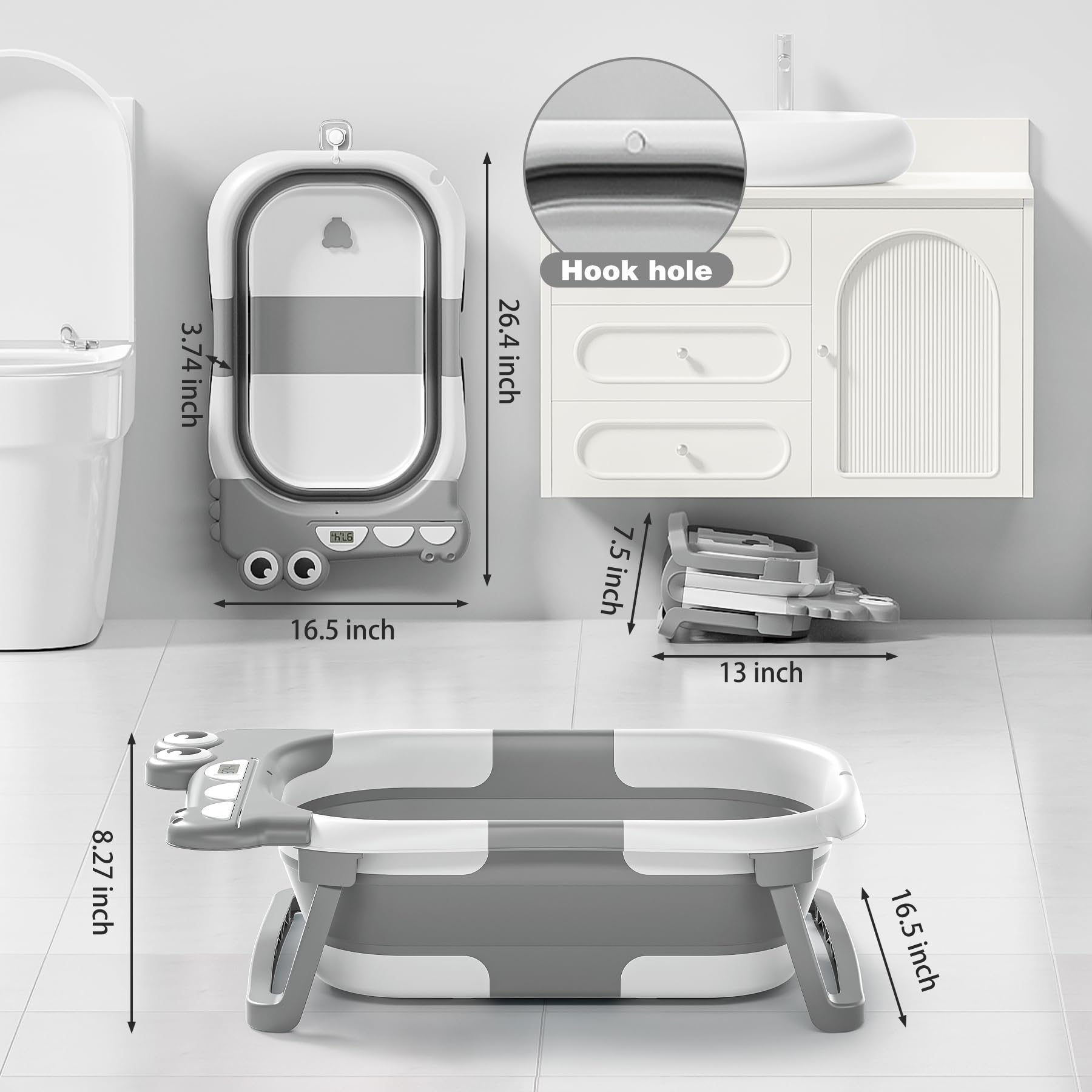 Tavlshero collapsible baby bathtub drain plug enables quick off-floor drainage