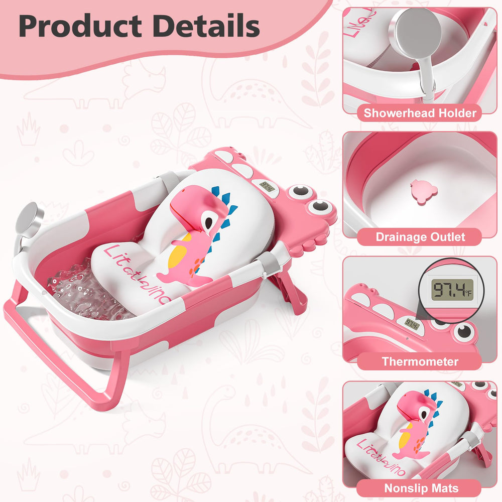 Tavlshero collapsible bathtub in use with baby showing ergonomic cushions and safety.