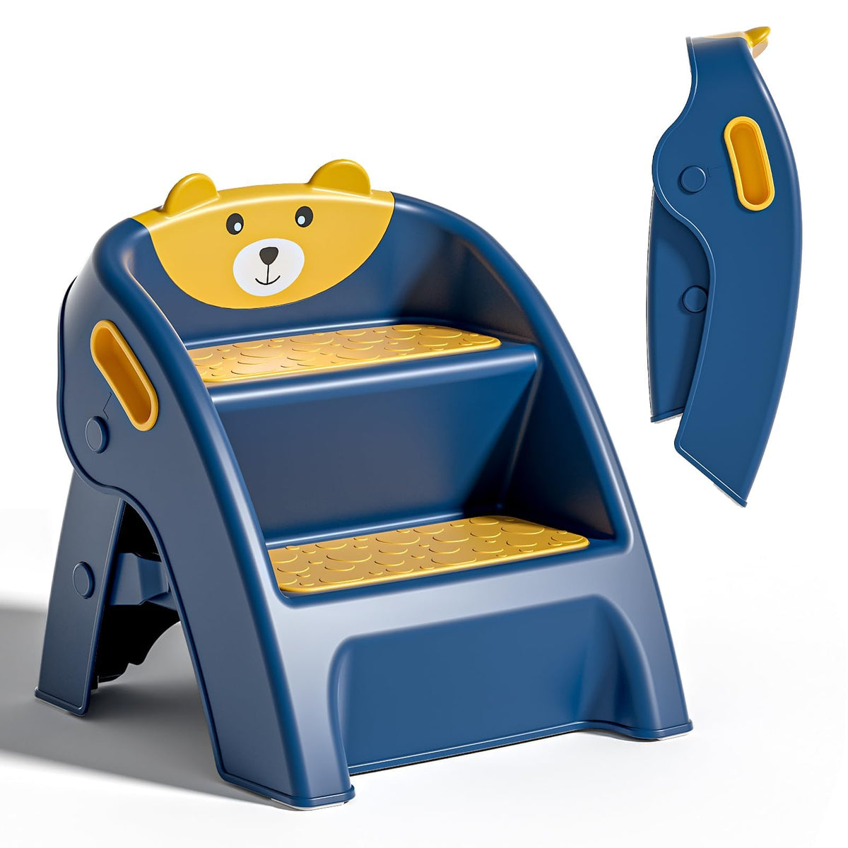 Tavlshero folding toddler step stool, compact storage for small bathrooms.