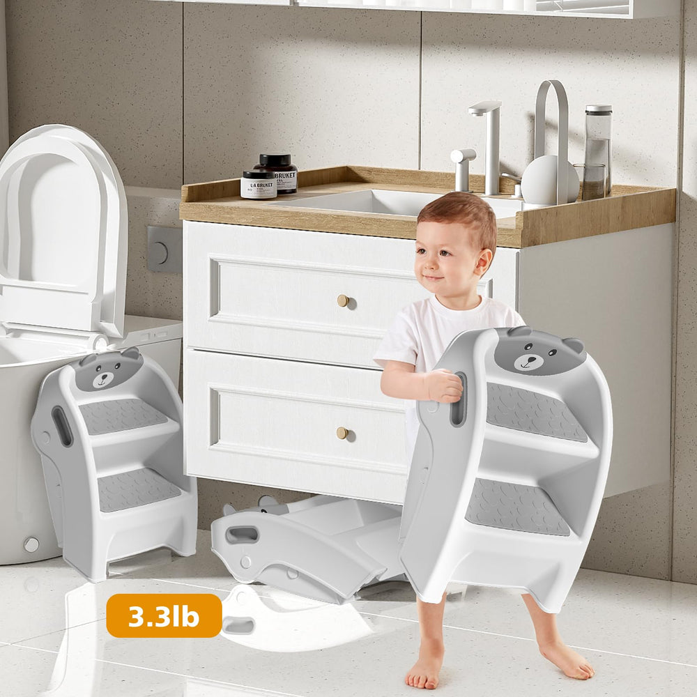 Tavlshero kid-safe stool supports independent bathroom tasks.