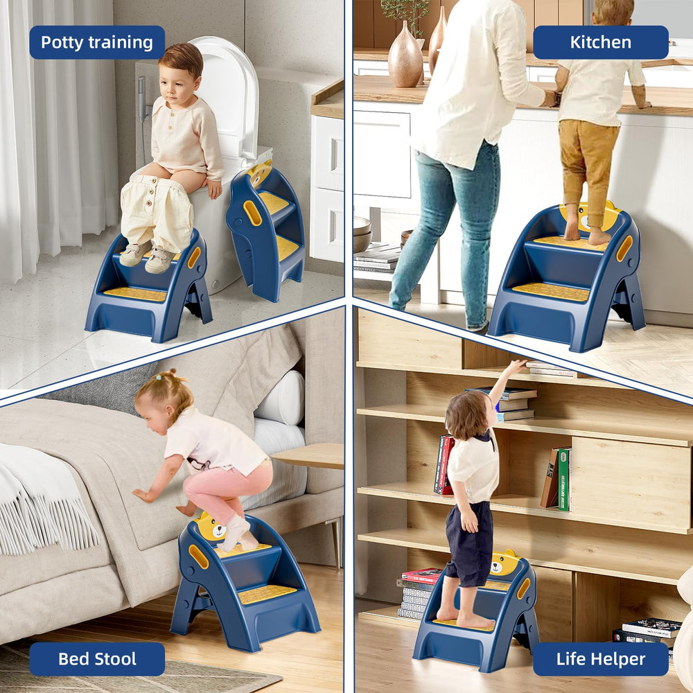Tavlshero toddler stool in-use during potty training showcases practical independence.