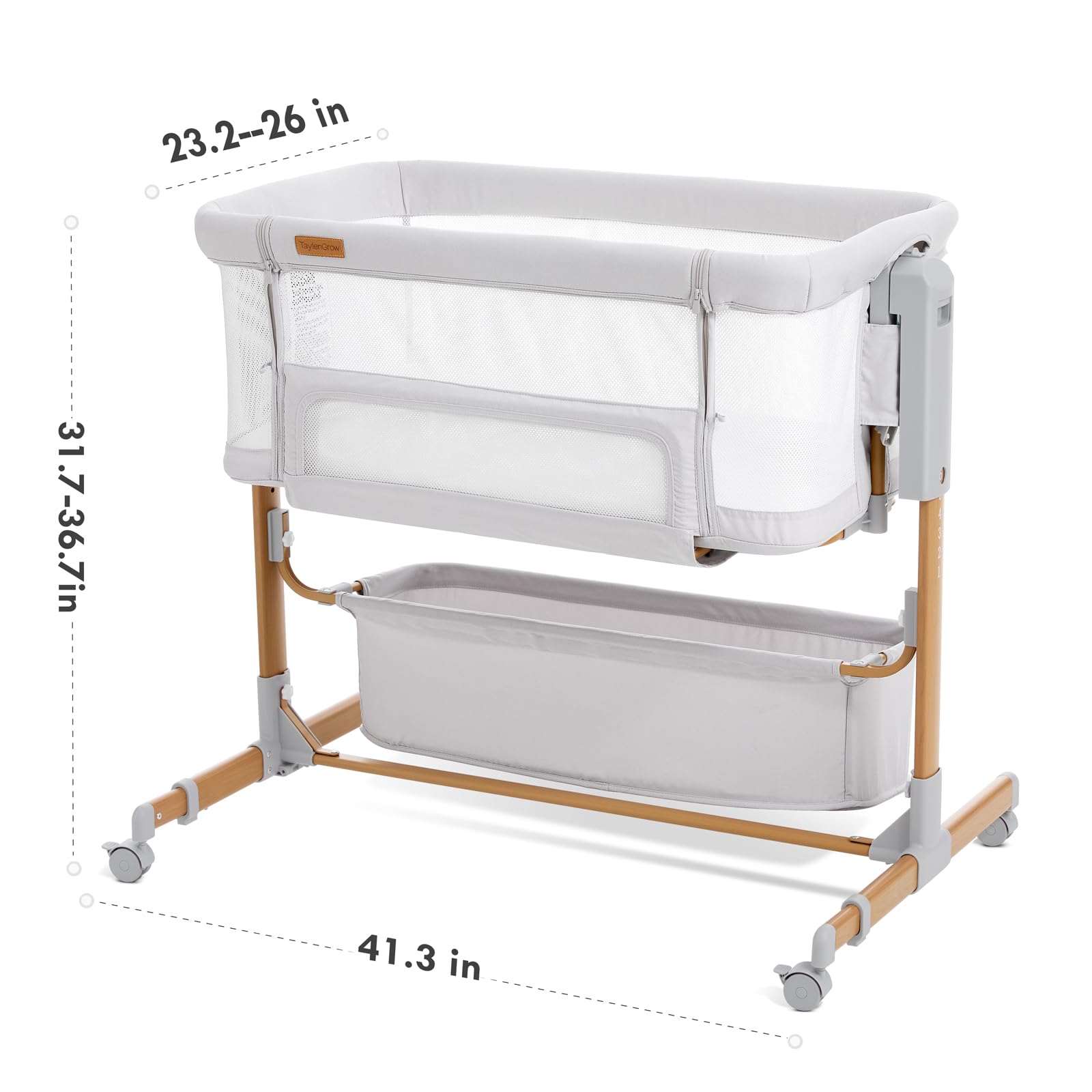Taylengrow Baby bassinet machine-washable fabrics simplify cleanup for busy parents.