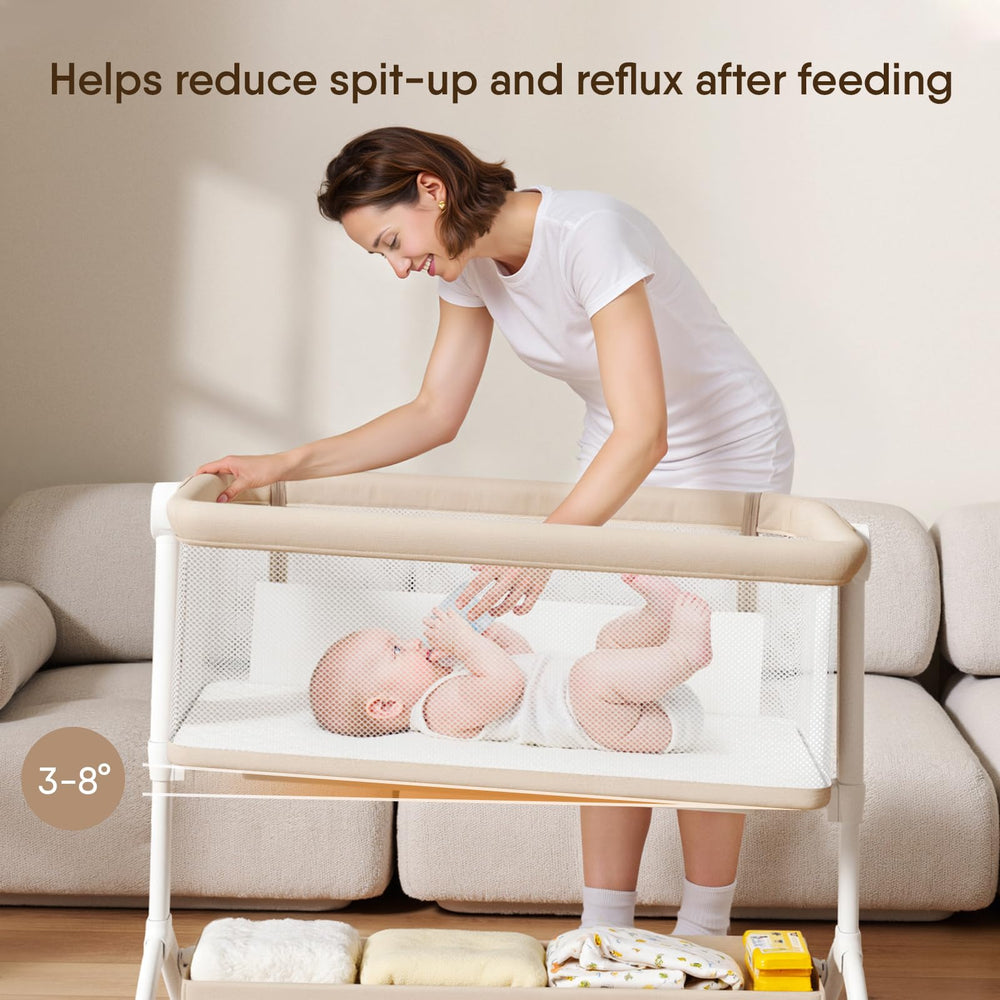 Taylengrow Baby bassinet incline option supports feeding comfort with elevated positioning.
