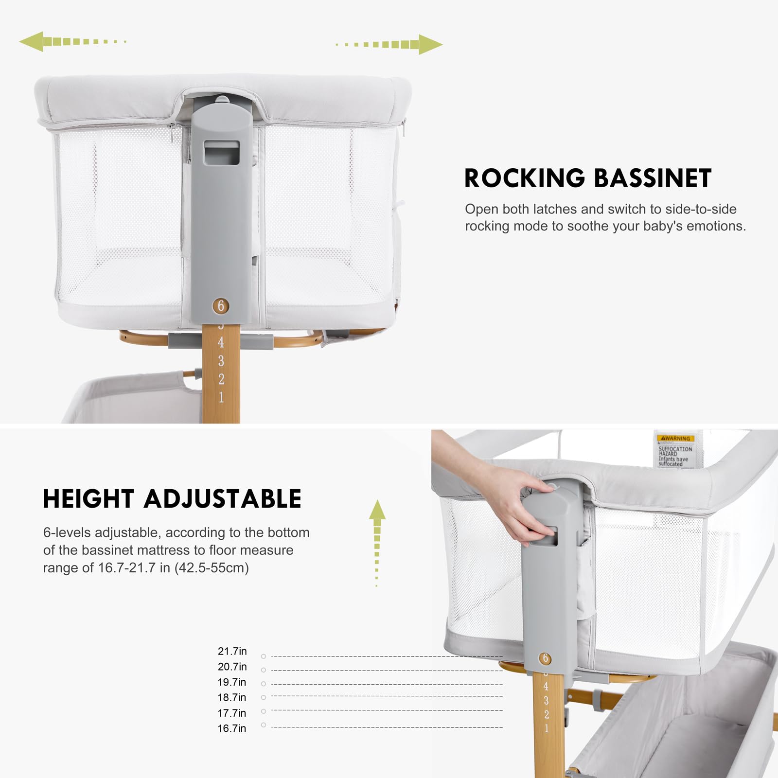 Taylengrow Baby bassinet mesh walls provide breathable visibility for parents.