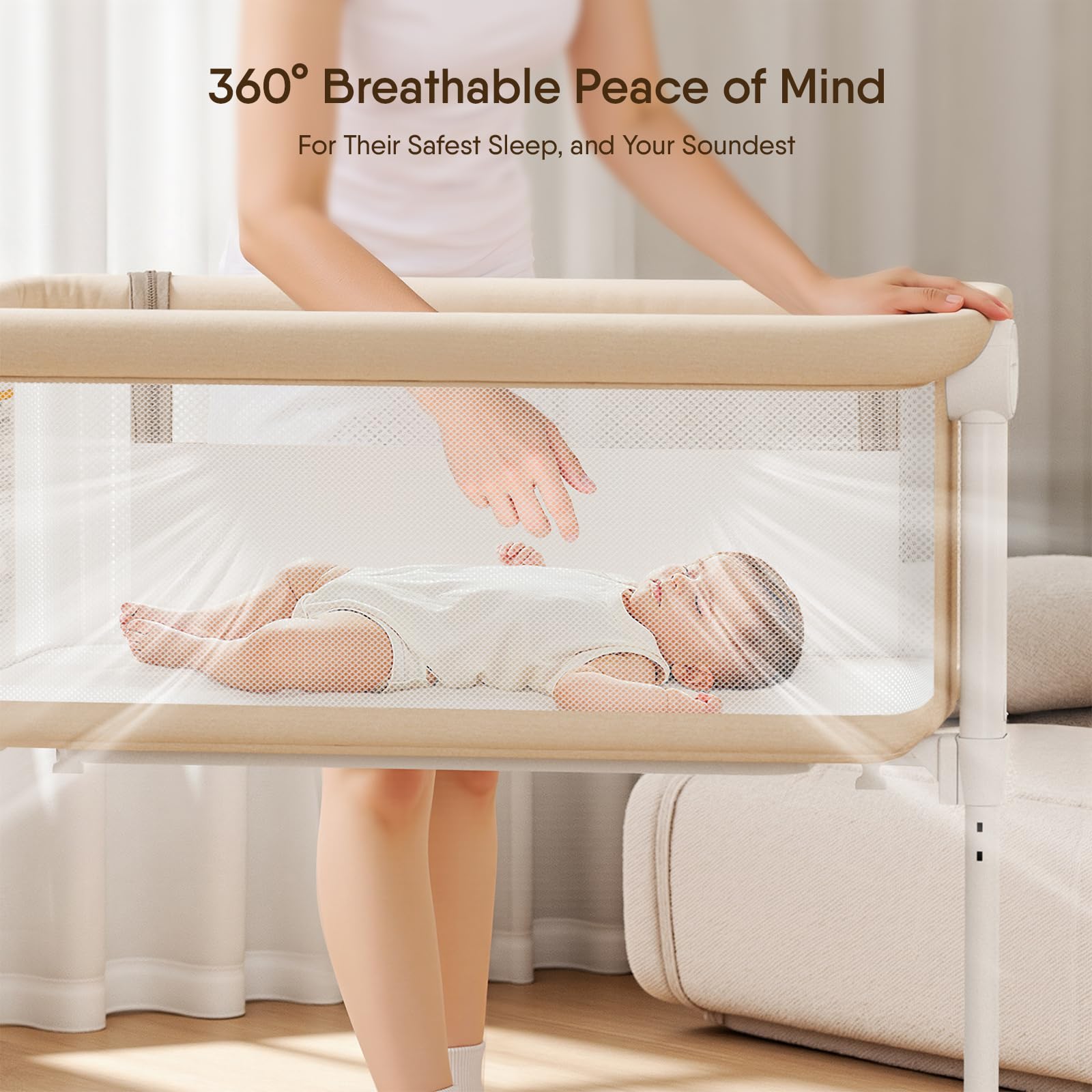 Taylengrow Baby bassinet oversized wheels enable effortless movement around the home.