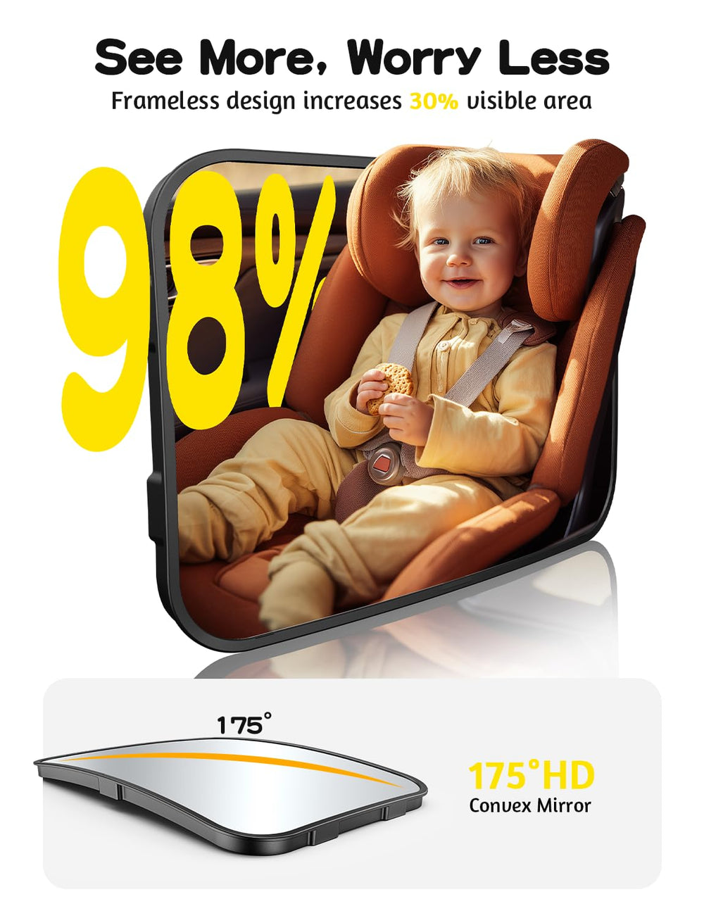 TAZENI Ultra-light car mirror weighs 3.5oz for minimal headrest strain