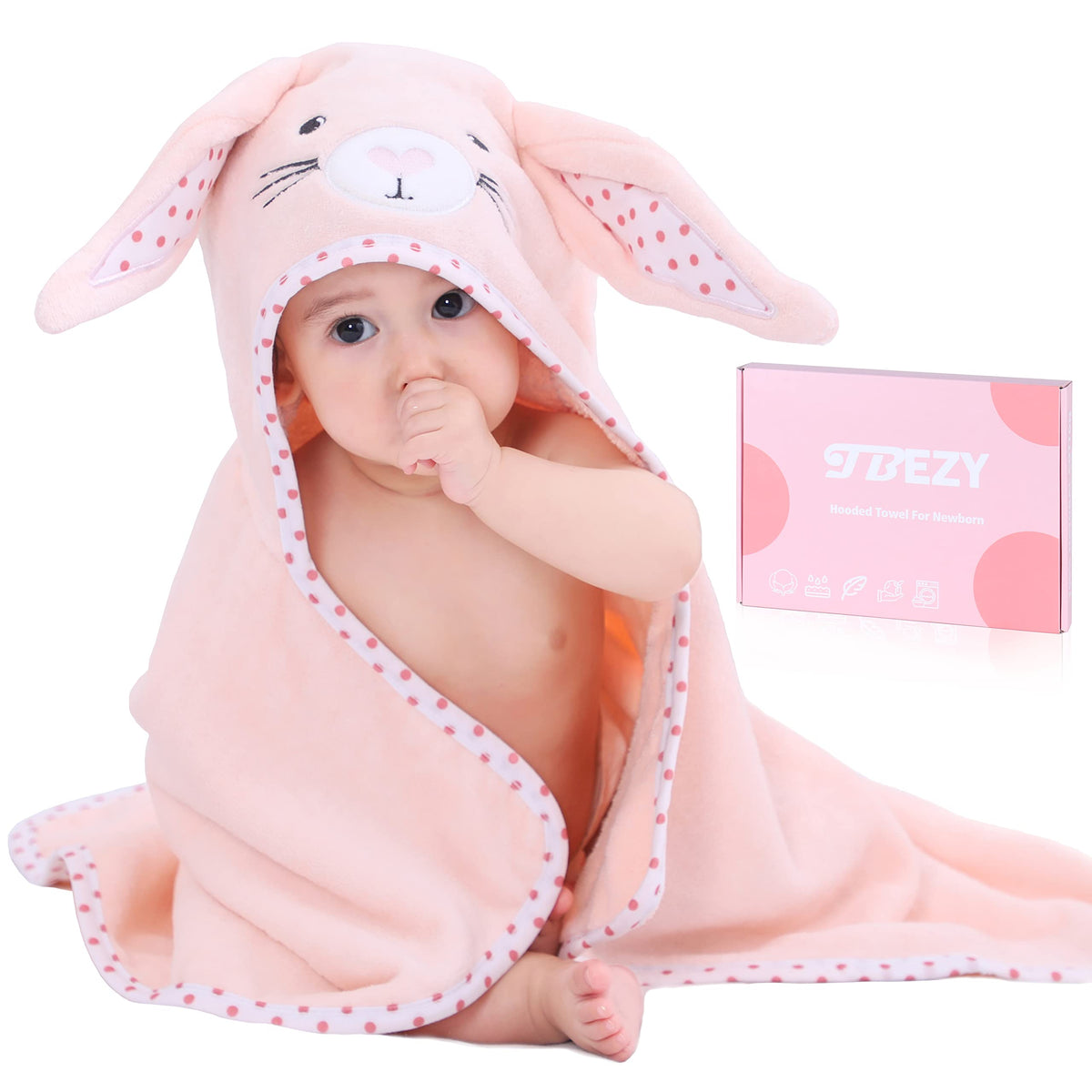 TBEZY Baby Hooded Towel Bunny Design for cozy post-bath snuggles.