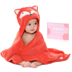 TBEZY Baby Hooded Towel fox-design close-up showcases plush velour and absorbent fibers for quick drying.