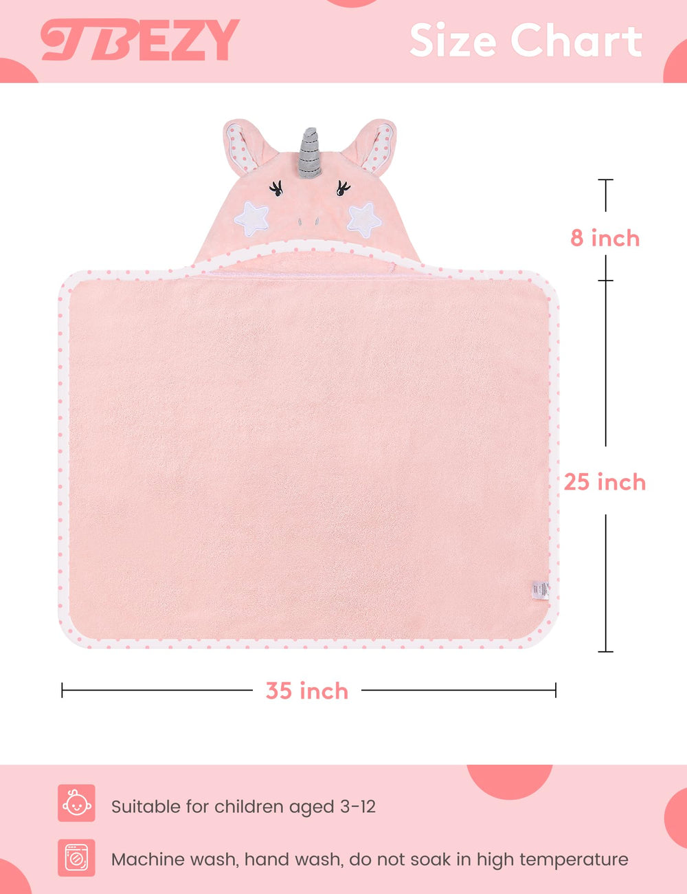 TBEZY hooded towel unicorn on baby ready for warm, cozy post-bath wrap.