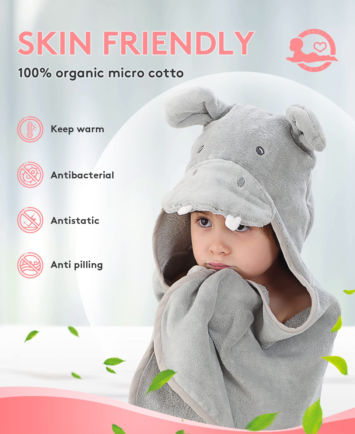 TBEZY Hooded Towel hippo design provides fun, friendly beach and pool moments.