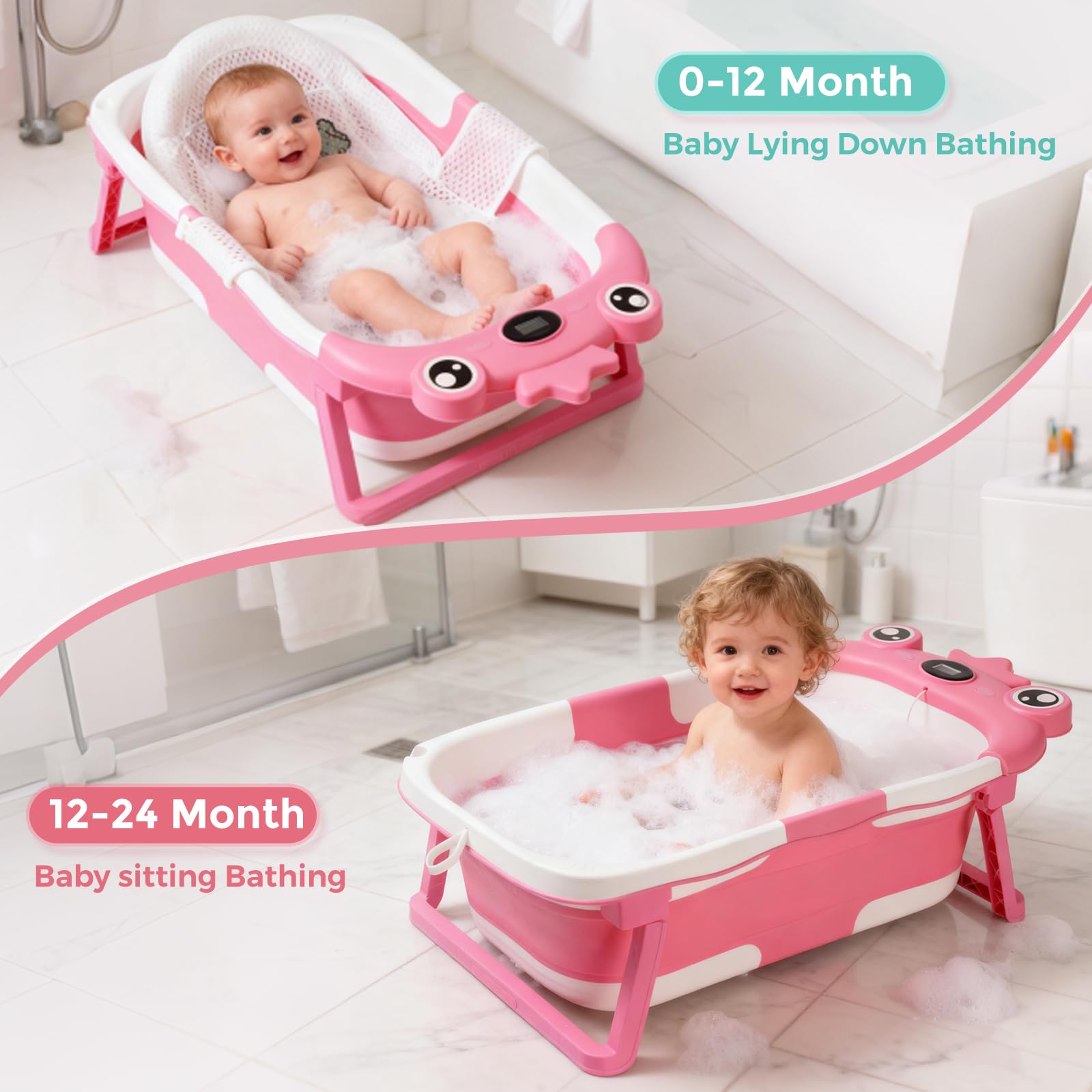 TBHAPY baby bathtub with real-time thermometer helps monitor bath temperature safely
