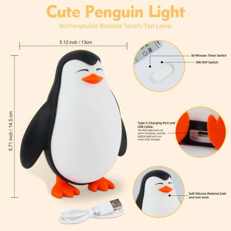 TCamp Penguin Night Light bedside use creates calm in a child's room.