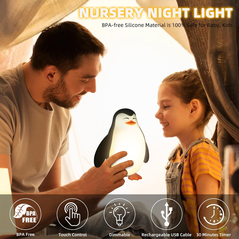 TCamp Penguin Night Light three dimming levels for customizable night-time comfort.