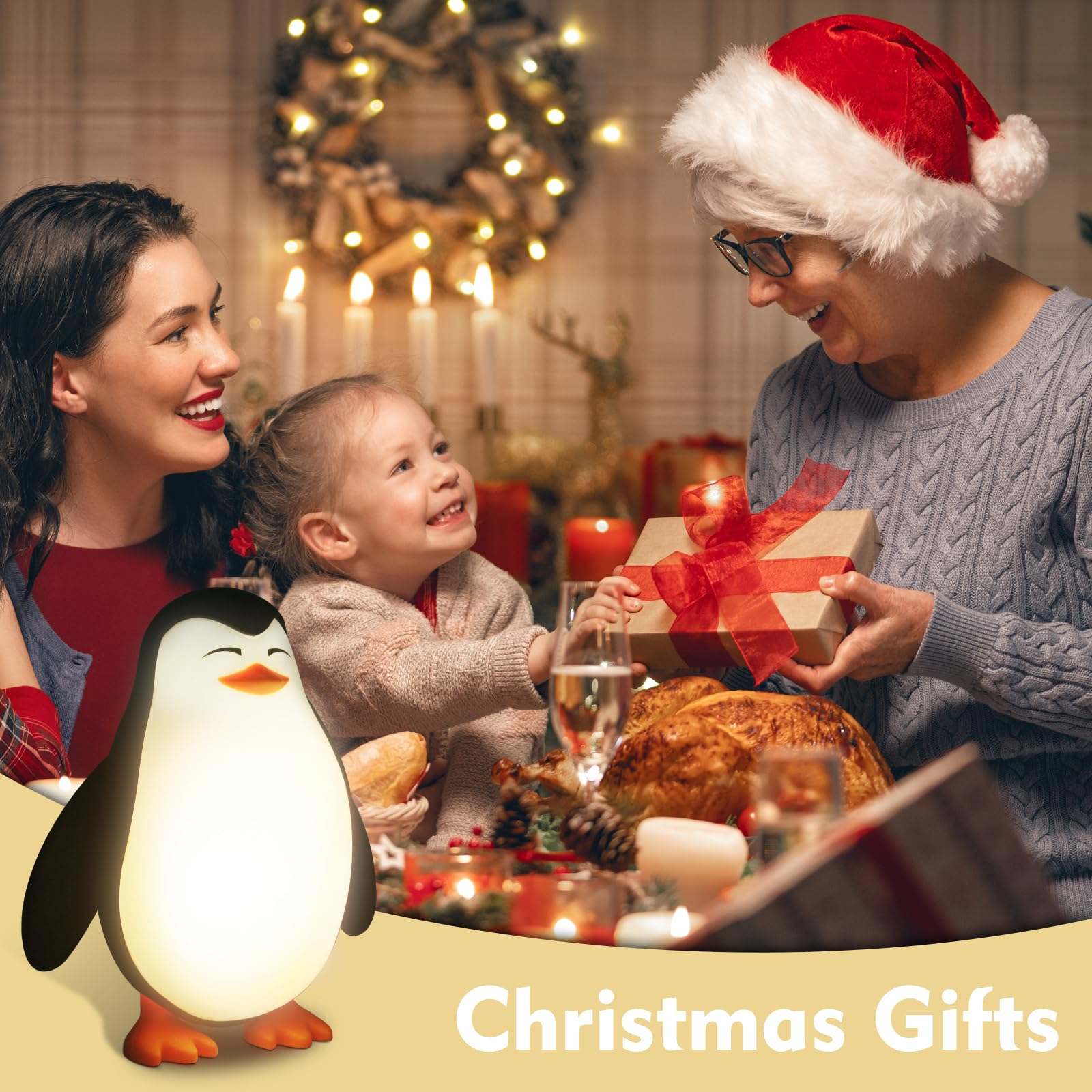 TCamp Penguin Night Light USB rechargeable for cordless convenience.