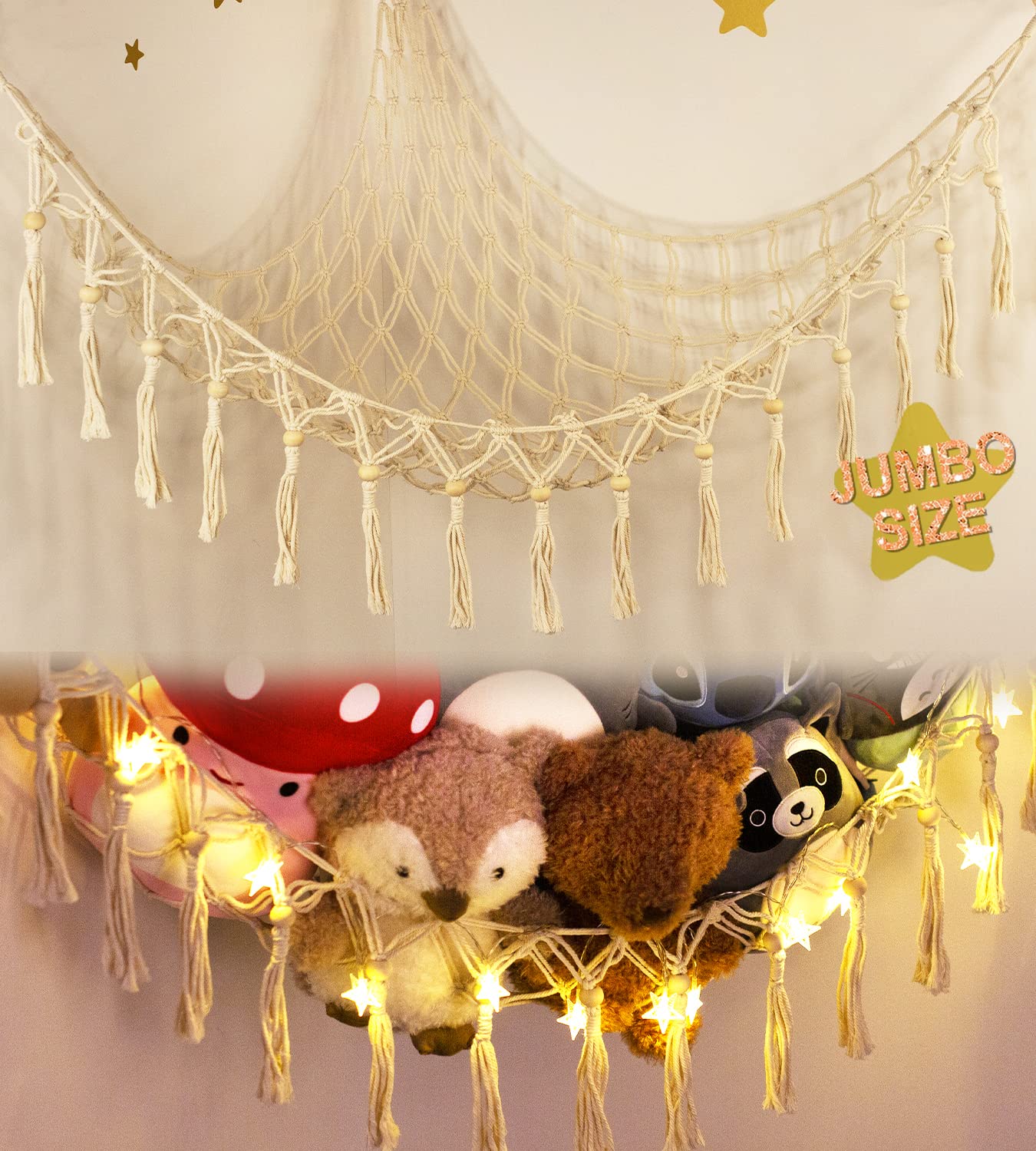 TCGPRO stuffed animal hammock macrame detail in durable eco-friendly cotton for organized toys