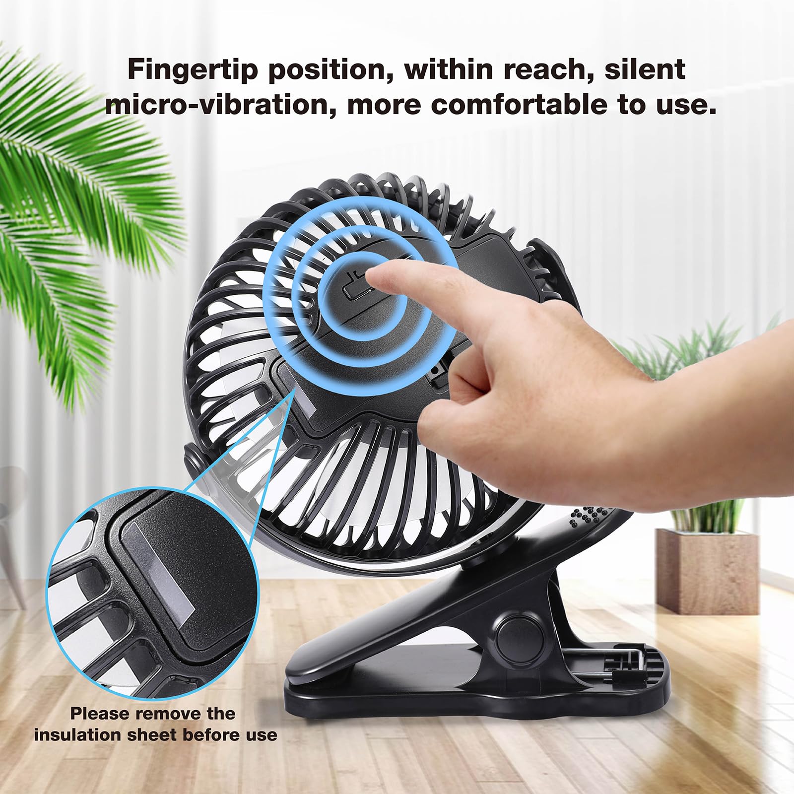 TCJJ compact clip-on fan fits inside a bag for easy portability.