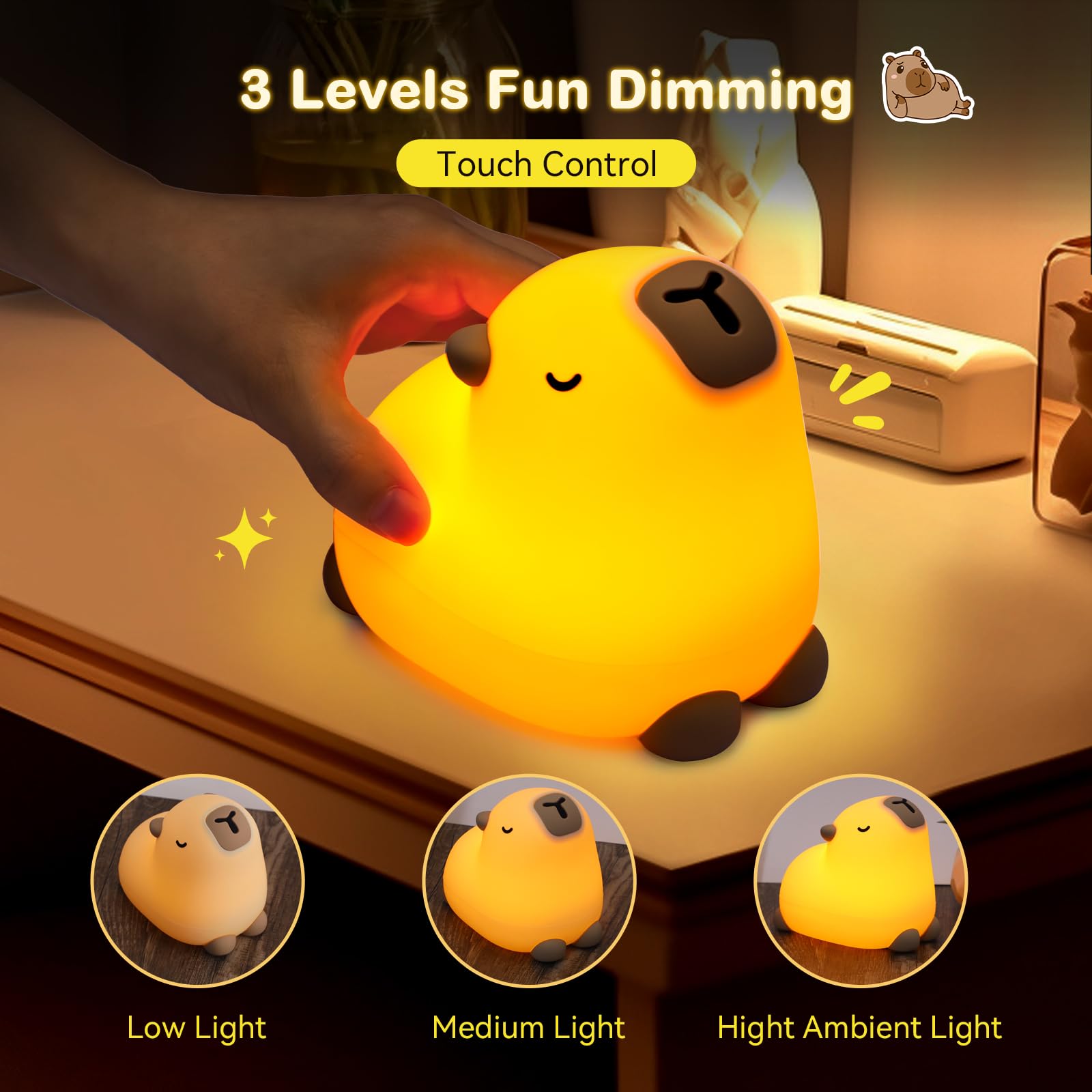 TCMOT Capybara night light with rechargeable battery for cordless night use