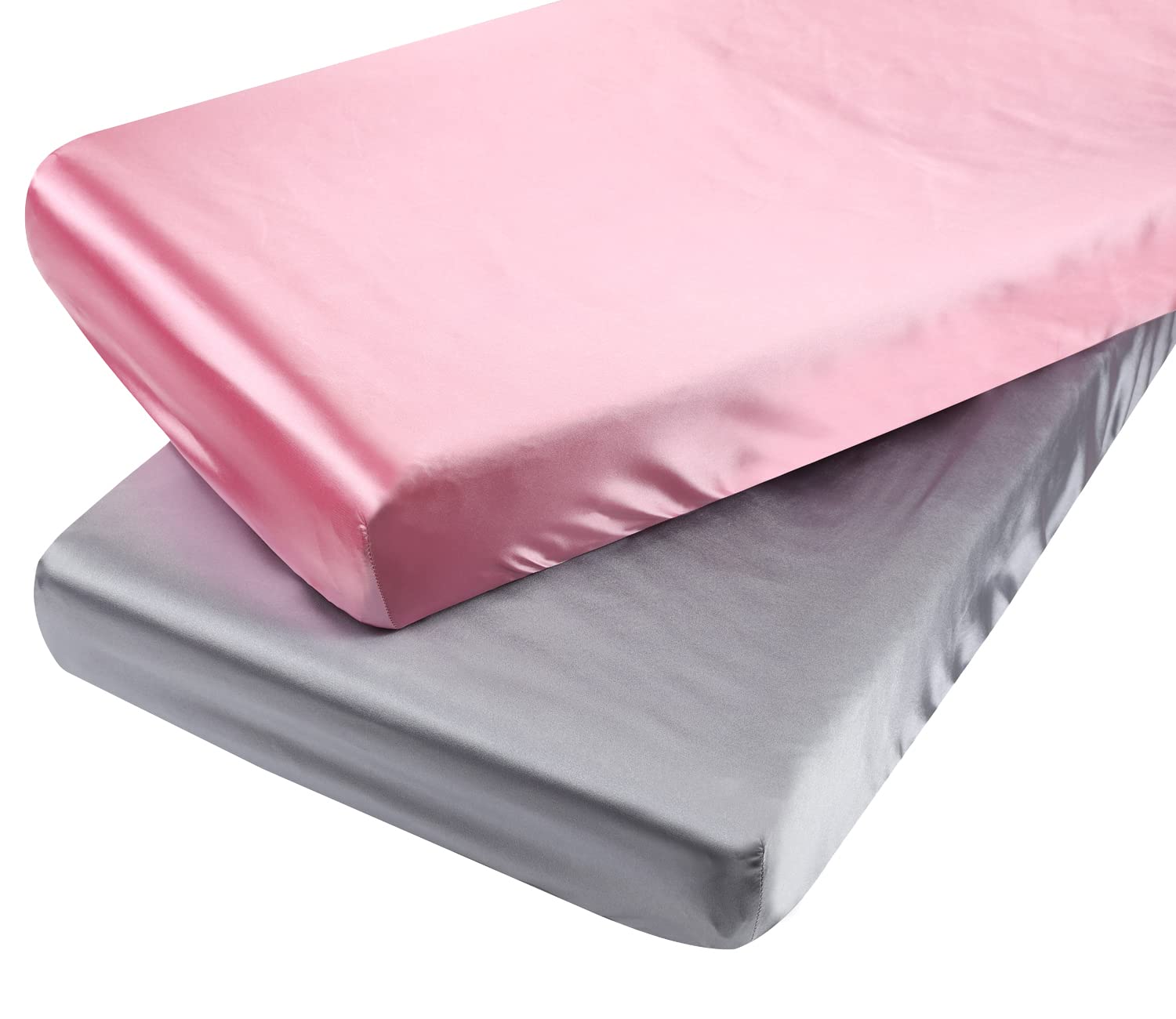 Tcmyyund satin pack n play sheet folded in grey and pink, silky-soft for baby skin