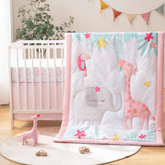 TCOYIWL cartoon quilt front view shows vibrant animals for baby's visual stimulation.