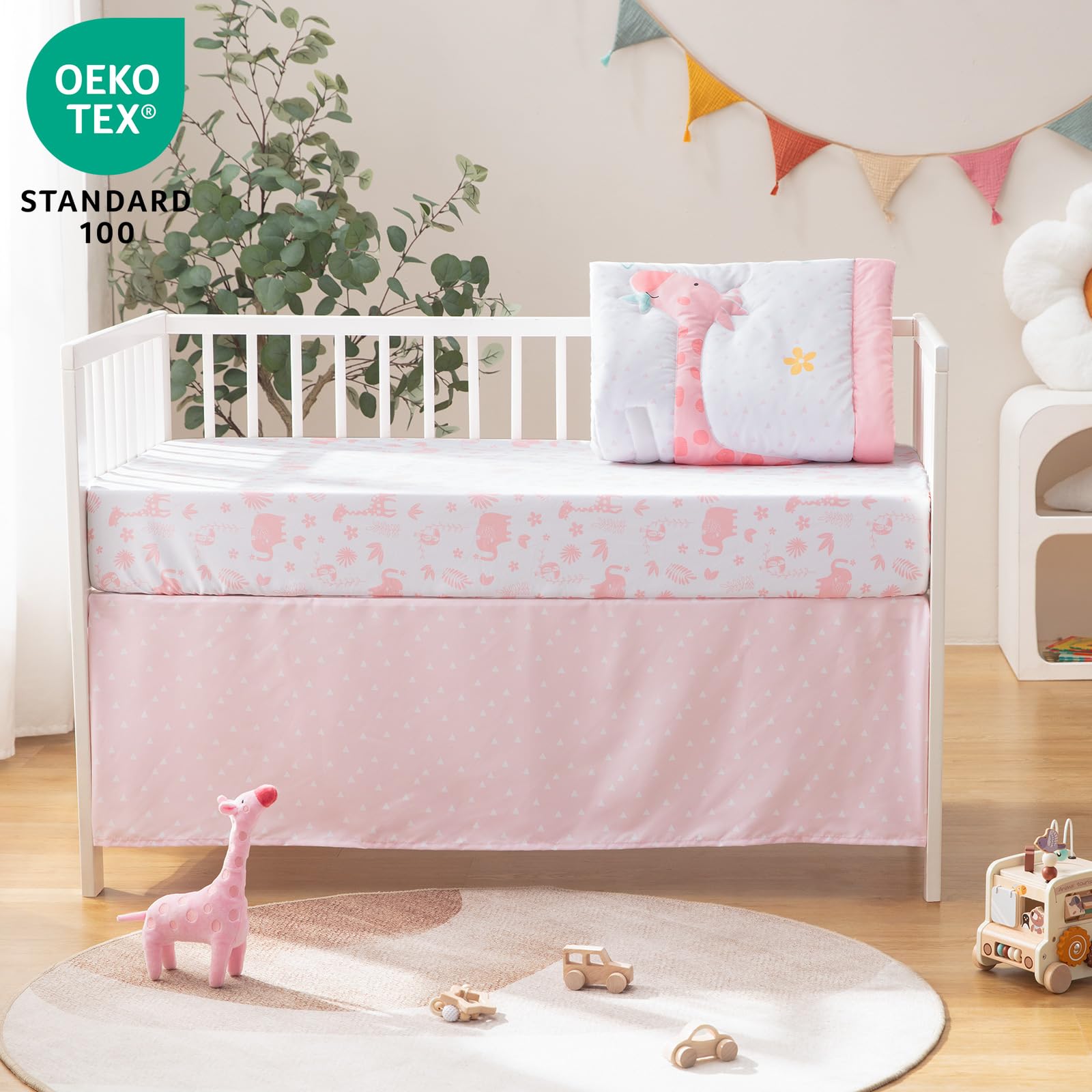 TCOYIWL soft crib sheet with elastic edges keeps sheet in place during tummy time.