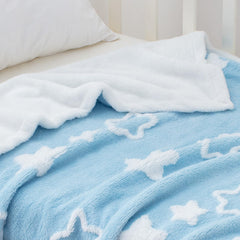 TCOYIWL blue baby blanket adds cozy nursery decor with star jacquard detail.