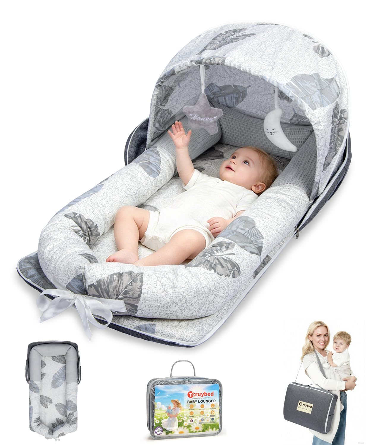 Tcruybed baby lounger canopy foldable backpack for easy travel
