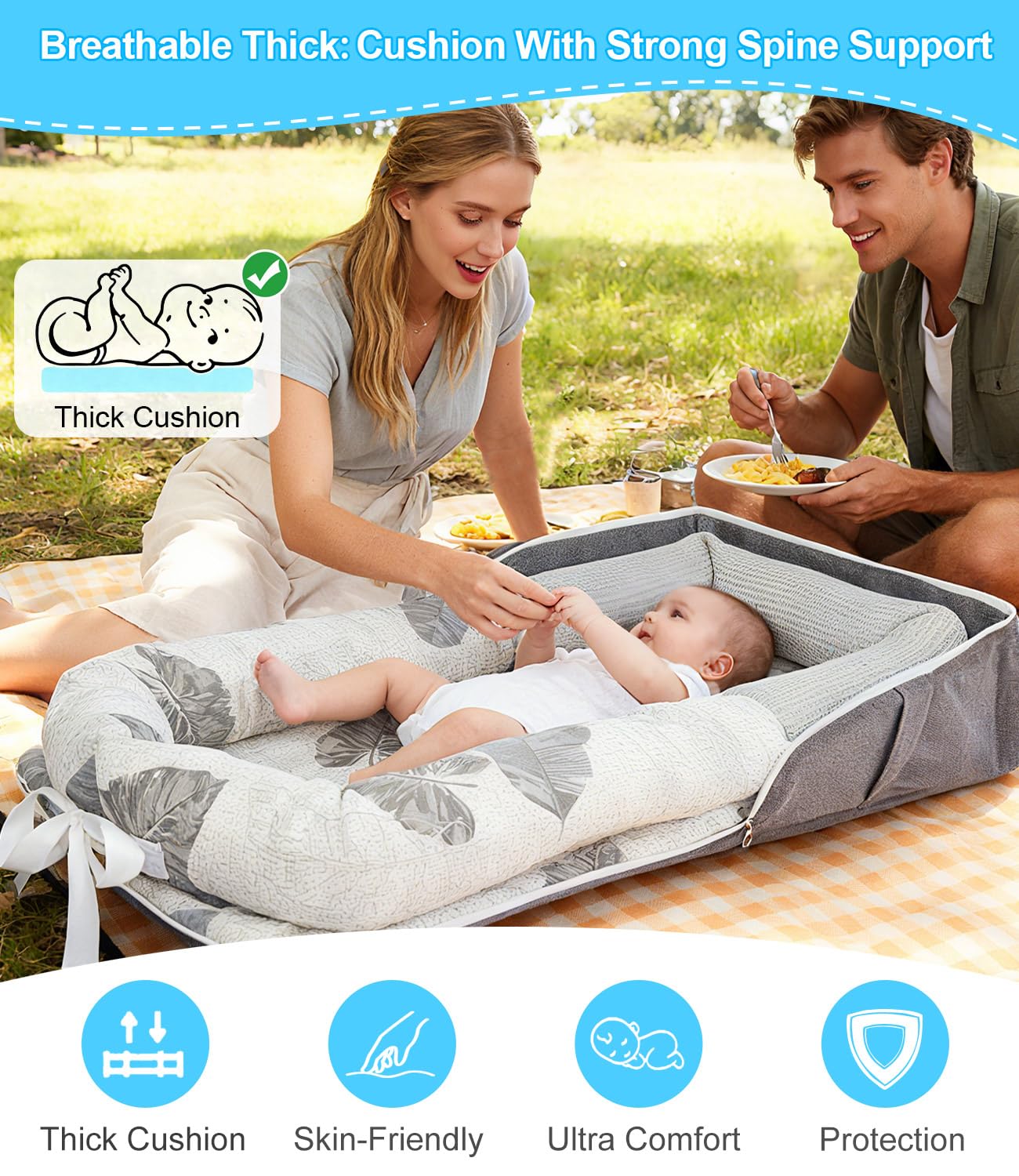 Tcruybed baby lounger compact fold enables portable travel storage