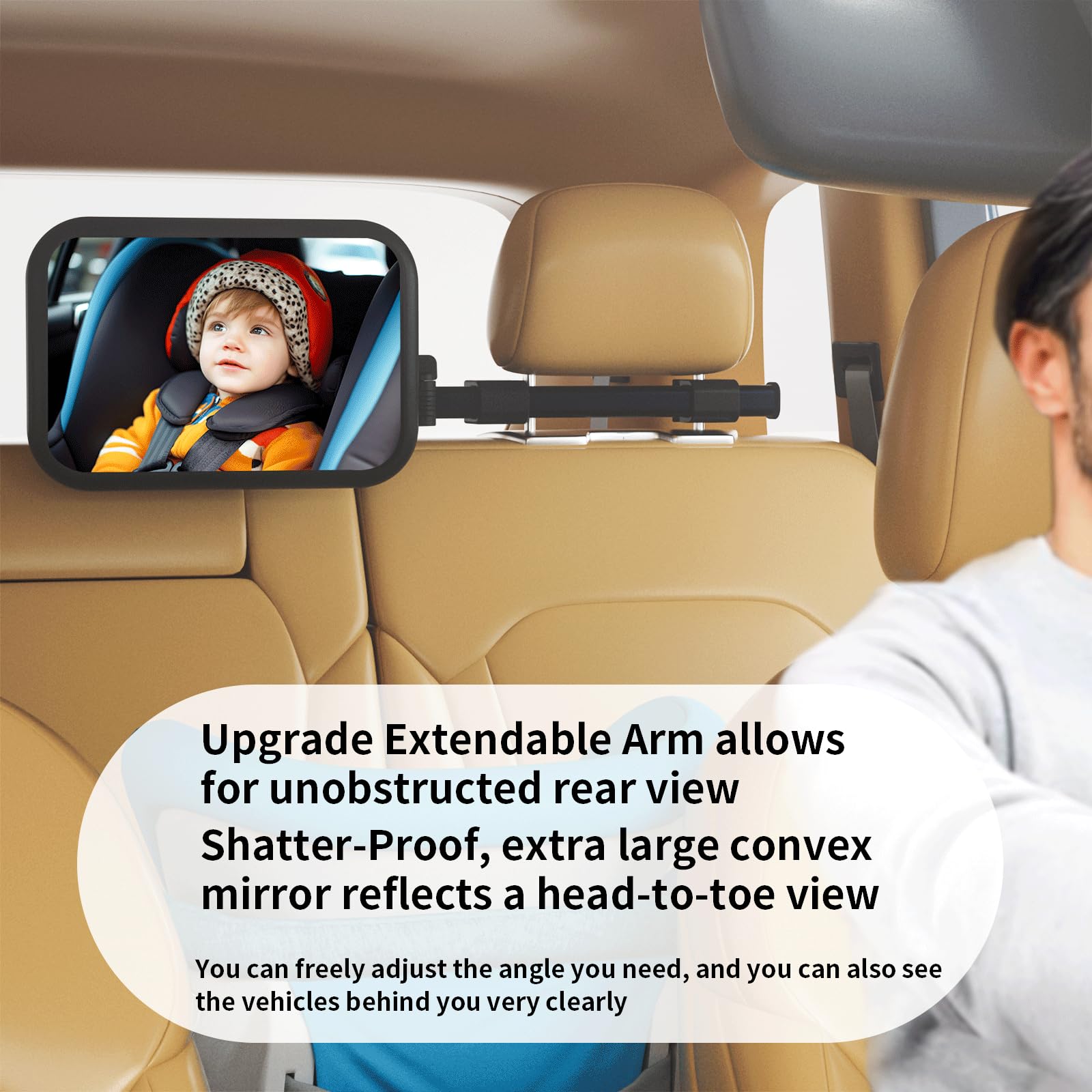TDFERAN baby car mirror 360-rotation ball lets you angle the view precisely while driving.