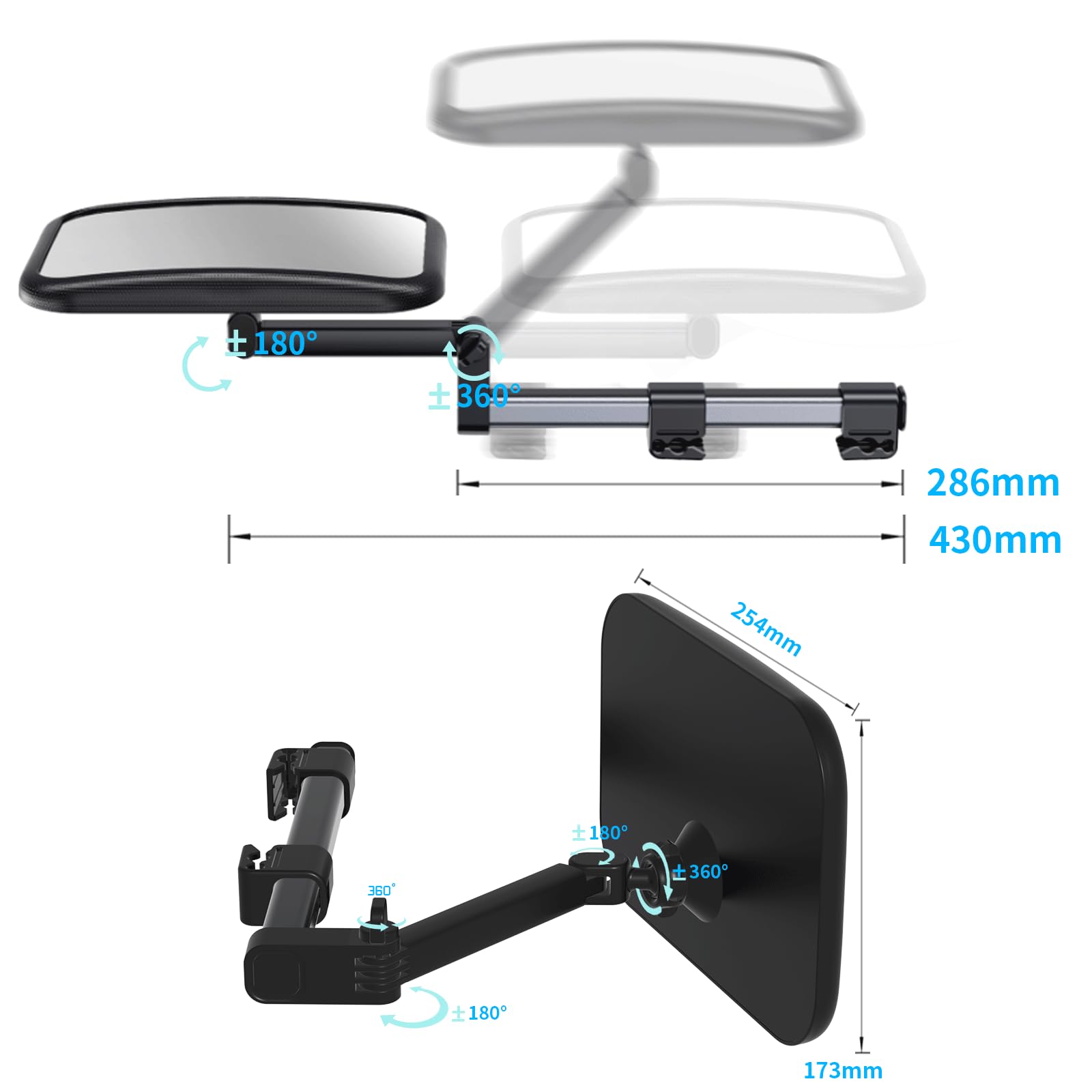 TDFERAN baby car mirror adjustable-arm enables flexible positioning for easy baby monitoring.