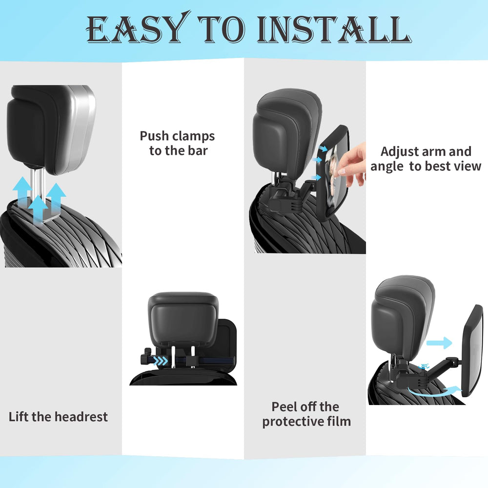 TDFERAN baby car mirror headrest hooks simplify mounting and stability during trips.