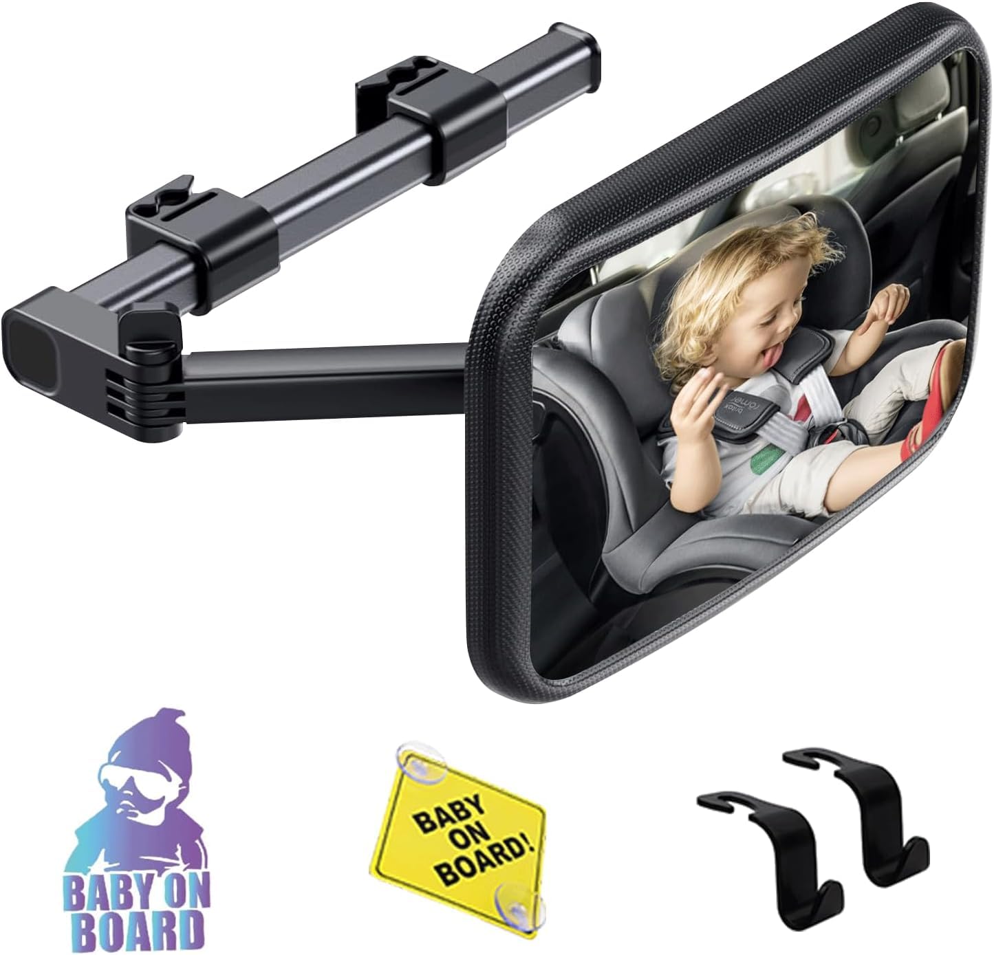 TDFERAN baby car mirror rear-facing clip provides secure mounting for stable back-seat viewing.
