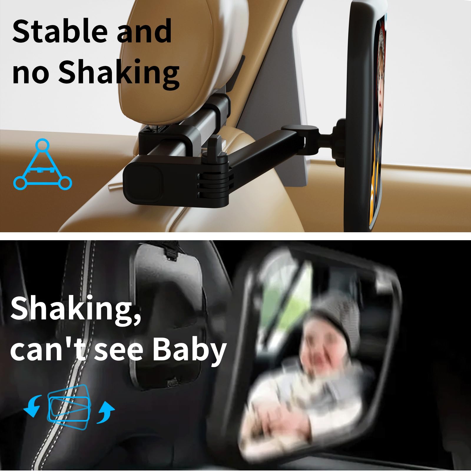 TDFERAN baby car mirror shatterproof glass maintains clarity on rough roads.