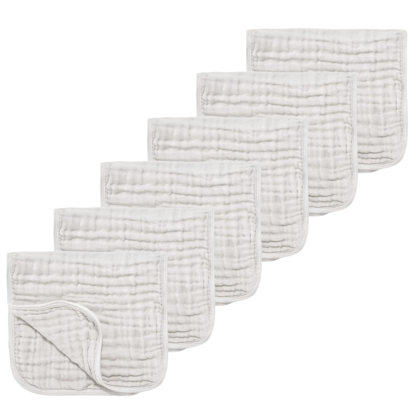 TDHD muslin burp cloths pack shot shows six-pack practicality for feeding.