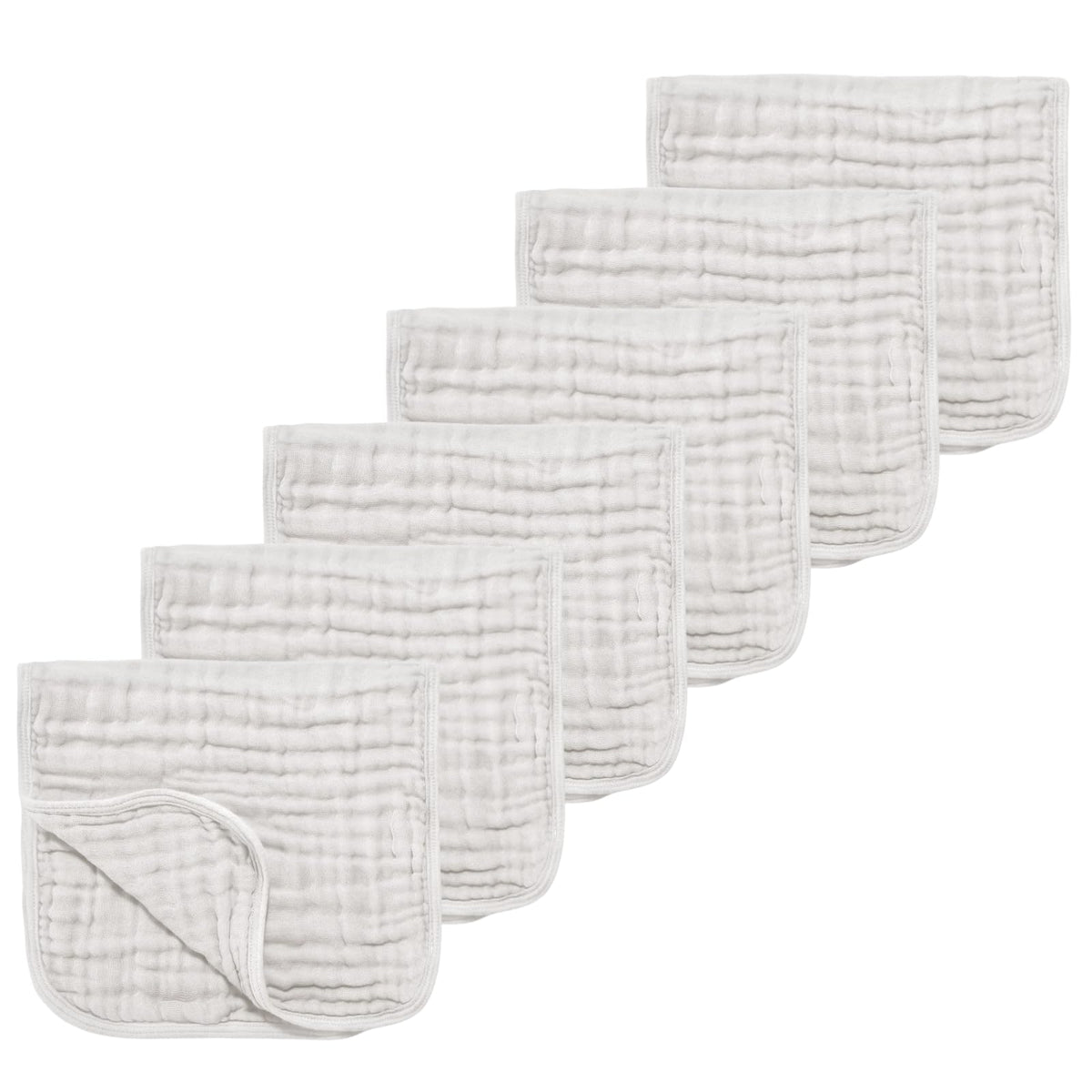 TDHD muslin burp cloths pack shot shows six-pack practicality for feeding.