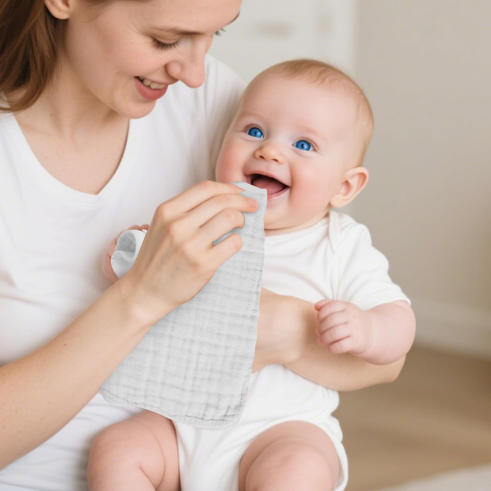 TDHD muslin burp cloths soft texture enhances gentle touch on baby's skin.