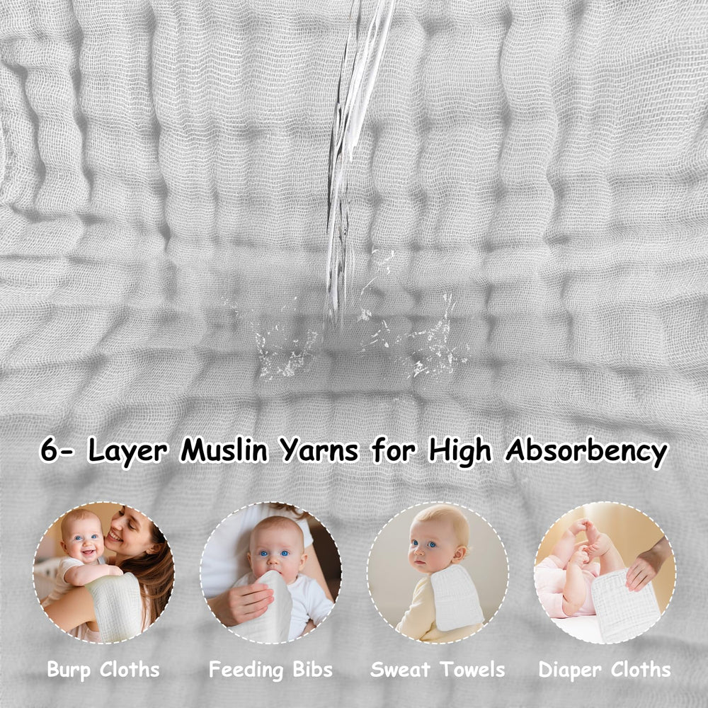 TDHD muslin burp cloths travel-ready six-pack for on-the-go mess management.
