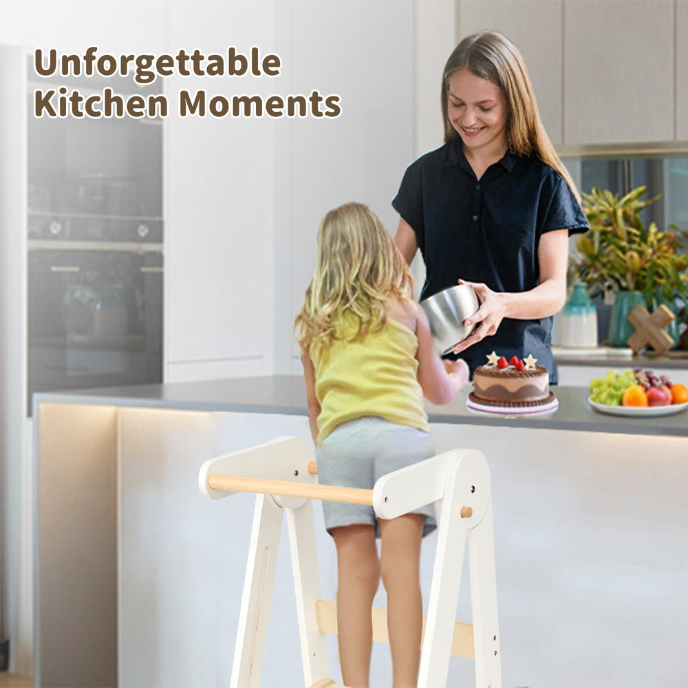 TDKDHoming foldable toddler tower folded for compact storage saving space between activities.