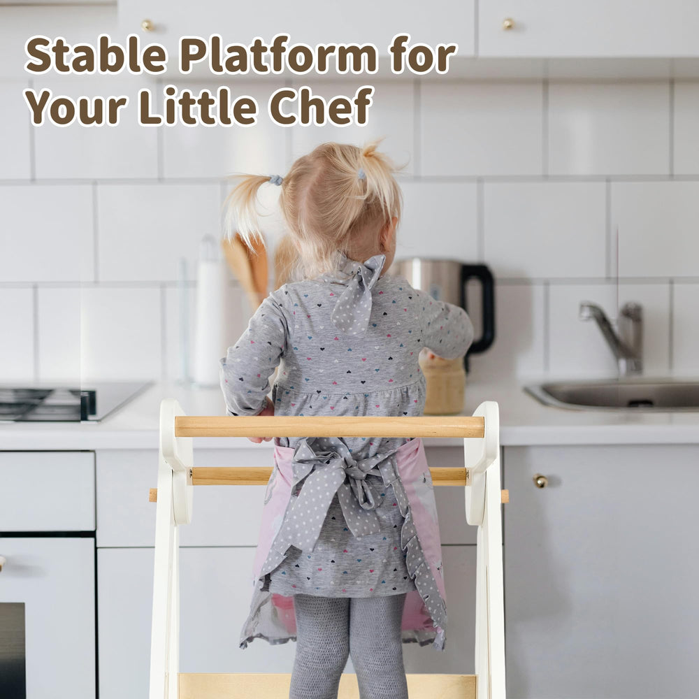 TDKDHoming foldable toddler tower in the kitchen enables safe participation in cooking and cleanup.