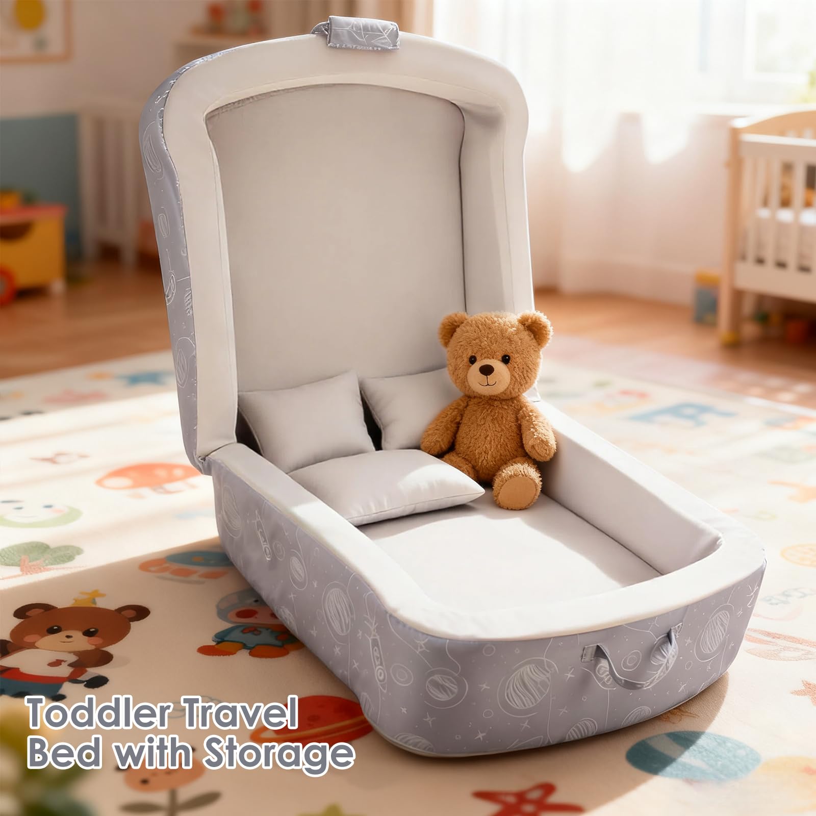 TDKDHoming toddler floor bed storage space saves travel essentials