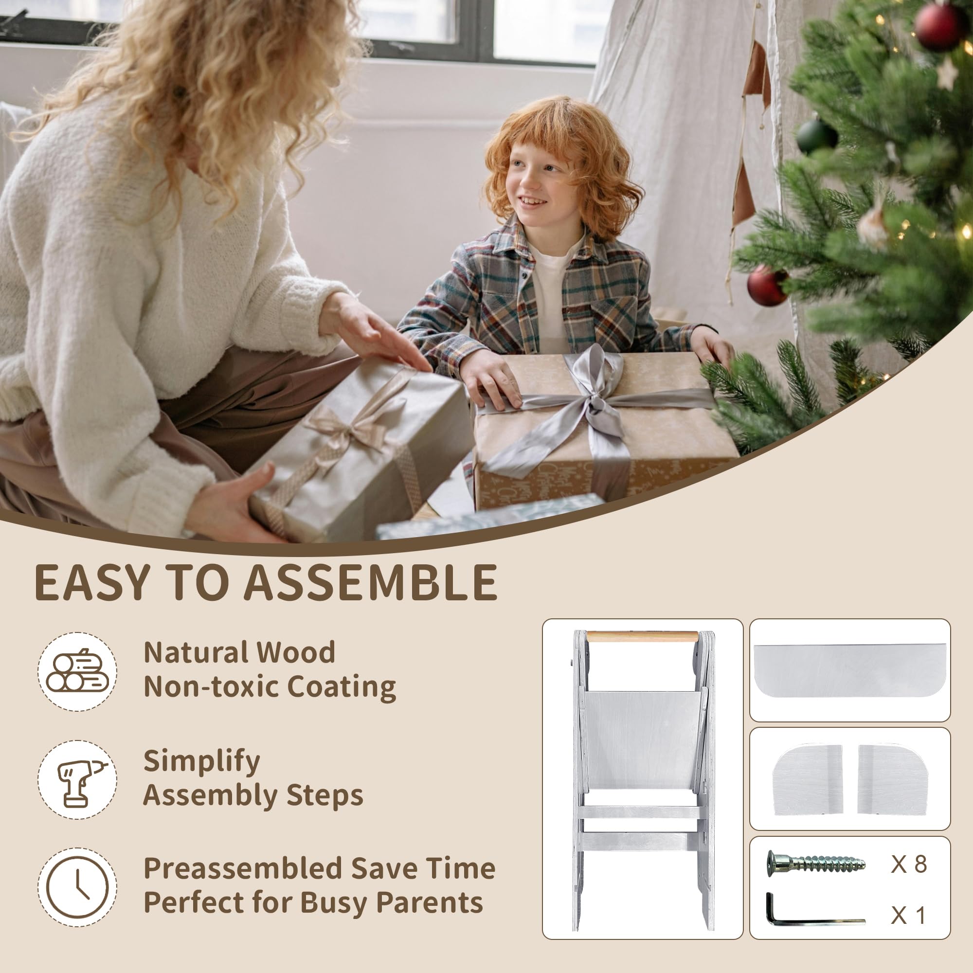 TDKDHoming white toddler tower blends with modern kitchens and play areas.
